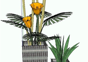 室内两盆花瓶插花摆件设计SU(草图大师)模型