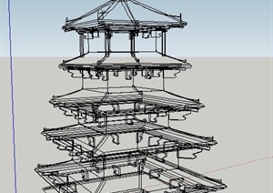 古典中式多层塔楼建筑设计SU(草图大师)模型