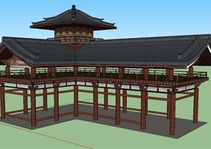 古典中式转折长廊设计SU(草图大师)模型