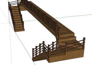 木质楼梯长廊设计SU(草图大师)模型