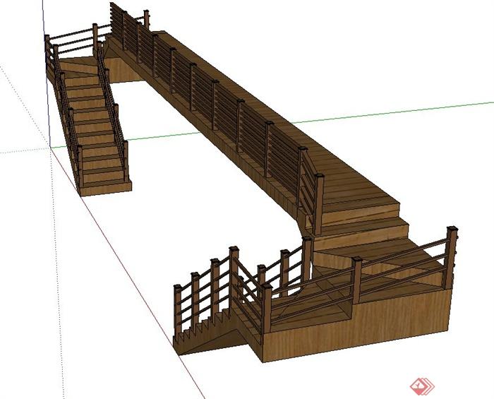 木质楼梯长廊设计SU模型(1)