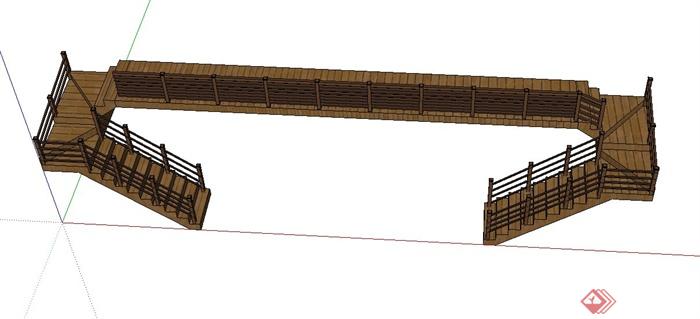 木质楼梯长廊设计SU模型(3)