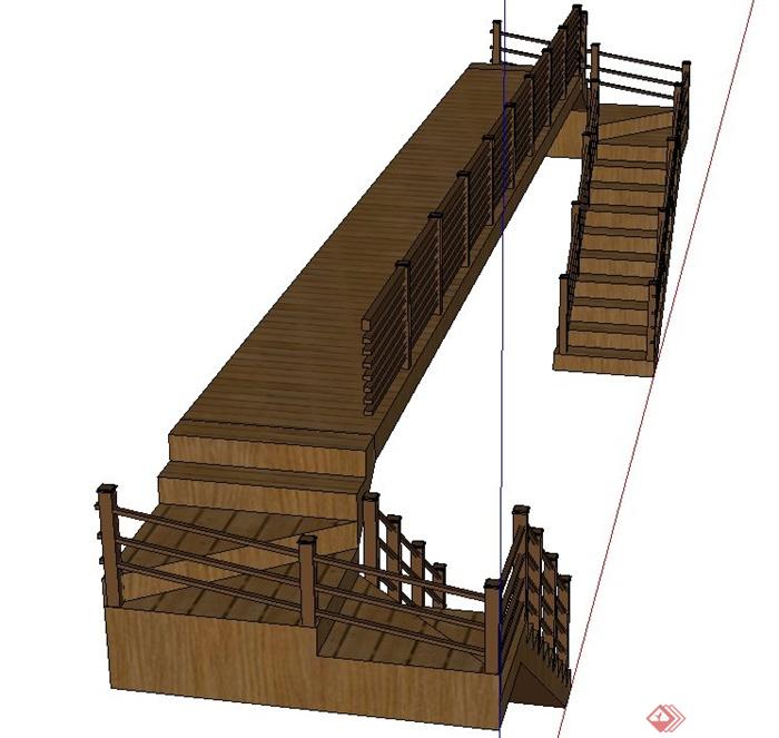 木质楼梯长廊设计SU模型(2)