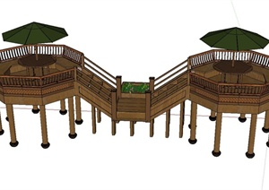 木质两个观景平台设计SU(草图大师)模型