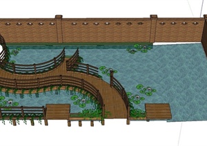 园林景观节点水池木栈道设计SU(草图大师)模型