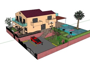 某欧式风格住宅别墅、庭院花园设计SU(草图大师)模型
