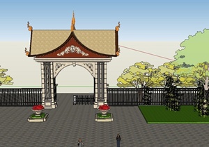 东南亚风格大门门廊设计SU(草图大师)模型