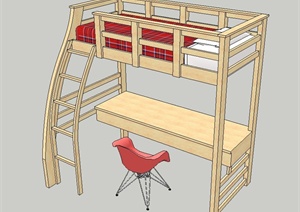 现代室内儿童高低床设计SU(草图大师)模型