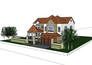 某欧式含庭院别墅建筑设计SU(草图大师)模型