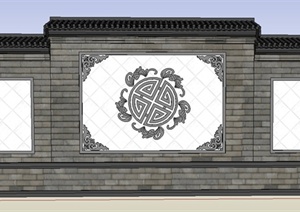 景观节点古典中式景墙照壁设计SU(草图大师)模型