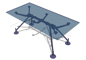 现代长方形铁艺玻璃桌子设计SU(草图大师)模型
