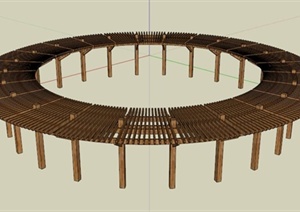 木制圆形廊架设计SU(草图大师)模型