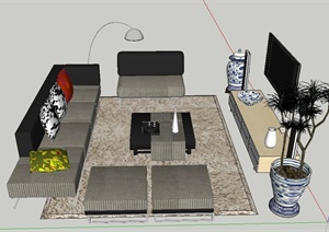 现代室内客厅家具组合设计SU(草图大师)模型