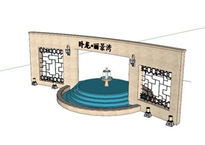 欧式镂空景墙水池景观SU(草图大师)模型