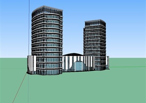 两栋高层酒店组合建筑设计SU(草图大师)模型
