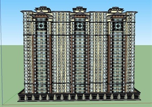 复古错落高层住宅楼建筑设计SU(草图大师)模型