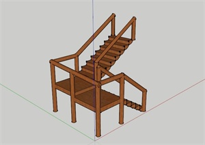 某现代户外木制楼梯SU(草图大师)模型
