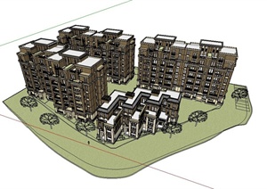 一个欧式多层住宅小区建筑设计SU(草图大师)模型