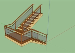 某现代中式玻璃围栏楼梯设计SU(草图大师)模型