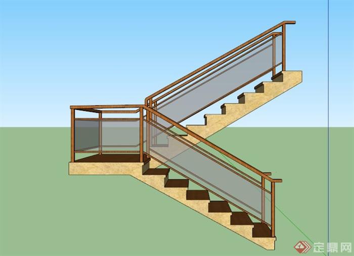 某现代中式玻璃围栏楼梯设计SU模型(3)