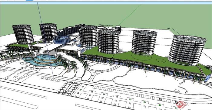 简欧骑楼住宅建筑设计su模型(4)