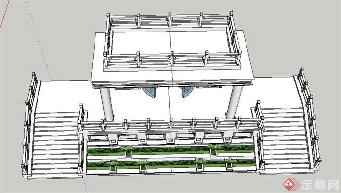 现代某住宅建筑台阶入口设计SU模型(4)