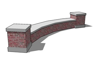 砖砌矮墙坐凳设计SU(草图大师)模型