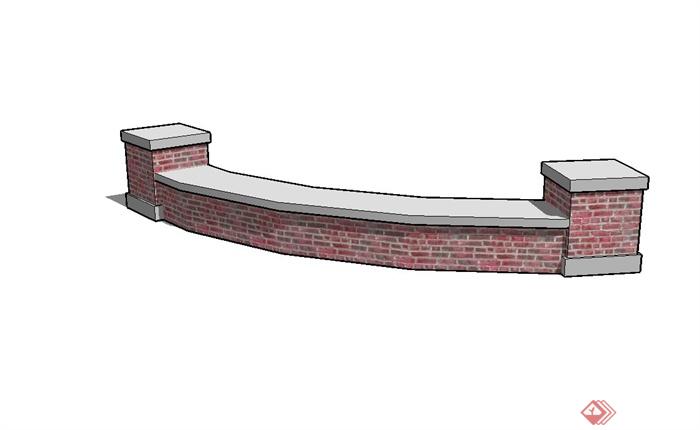 砖砌矮墙坐凳设计su模型(2)