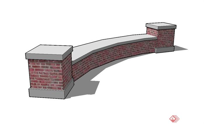 砖砌矮墙坐凳设计su模型(1)