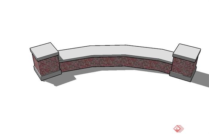 砖砌矮墙坐凳设计su模型(3)