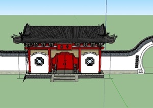 中式园林入口建筑设计SU(草图大师)模型