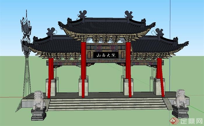 古典中式牌楼建筑设计SU模型(1)