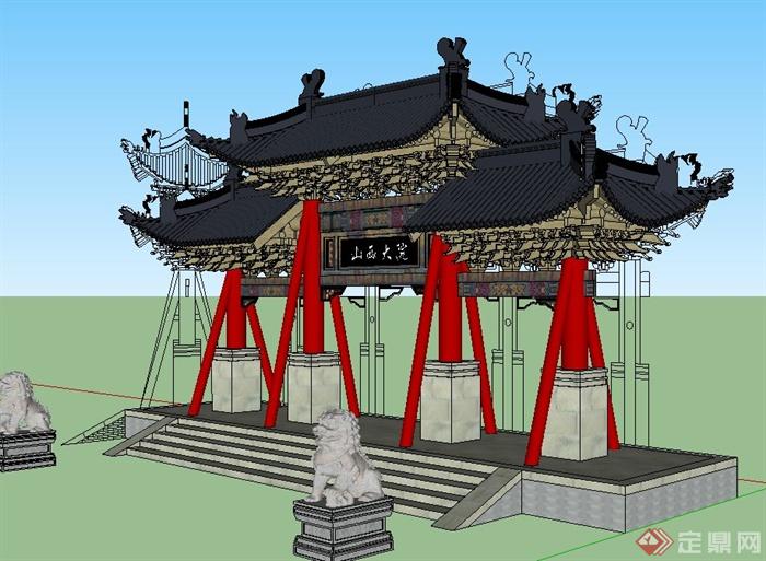 古典中式牌楼建筑设计SU模型(2)
