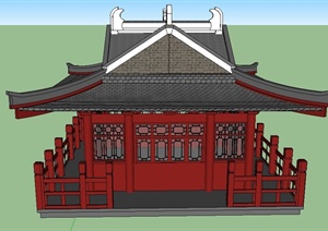 古典中式方形休闲凉亭设计SU(草图大师)模型