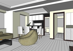 某现代简约风格室内住宅空间设计SU(草图大师)模型