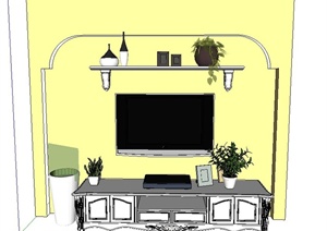 现代室内电视柜、背景墙设计SU(草图大师)模型