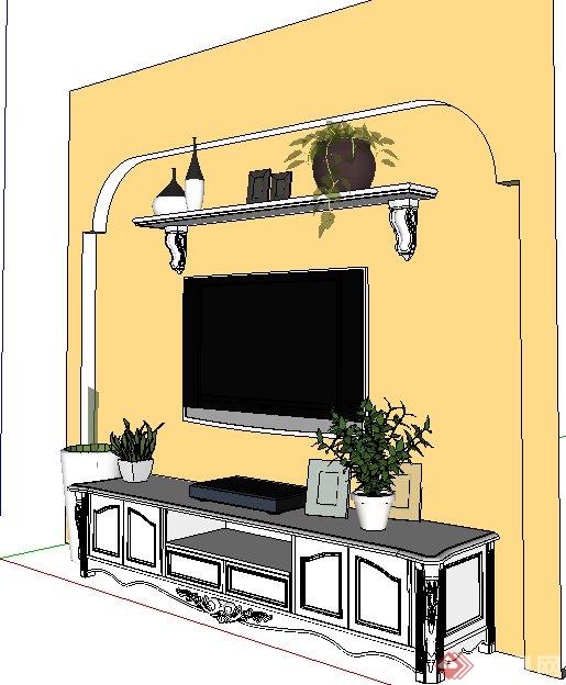 现代室内电视柜、背景墙设计SU模型(2)