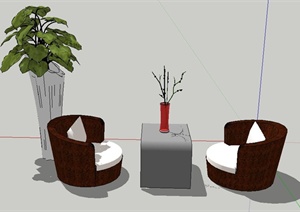 现代风格室内两人休息沙发茶几设计SU(草图大师)模型