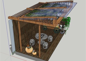 庭院景观节点玻璃廊架设计SU(草图大师)模型