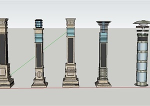 五盏庭院灯设计SU(草图大师)模型
