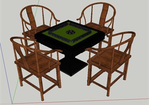 室内木质四人麻将桌椅设计SU(草图大师)模型