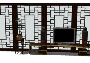 中式风格木质电视柜、屏风设计SU(草图大师)模型