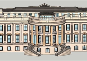 欧式风格三层双面会所建筑设计SU(草图大师)模型