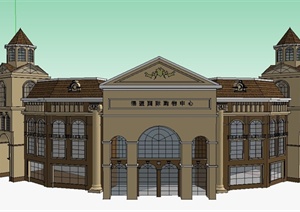 欧式风格三层弧形购物中心建筑设计SU(草图大师)模型