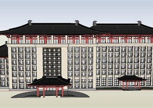 仿唐多层度假酒店建设计SU(草图大师)模型