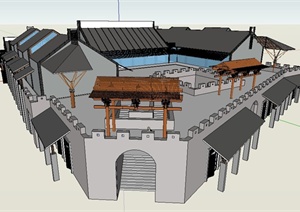两层中式风格会馆建筑设计SU(草图大师)模型