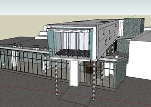 现代两层集装箱式展览馆建筑设计SU(草图大师)模型