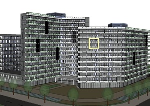 现代风格多层与高层工业综合建筑设计SU(草图大师)模型