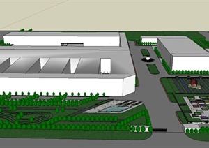 现代某工厂环境绿化规划设计SU(草图大师)模型