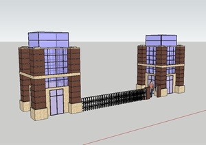 三个不同的现代住宅小区大门设计SU(草图大师)模型